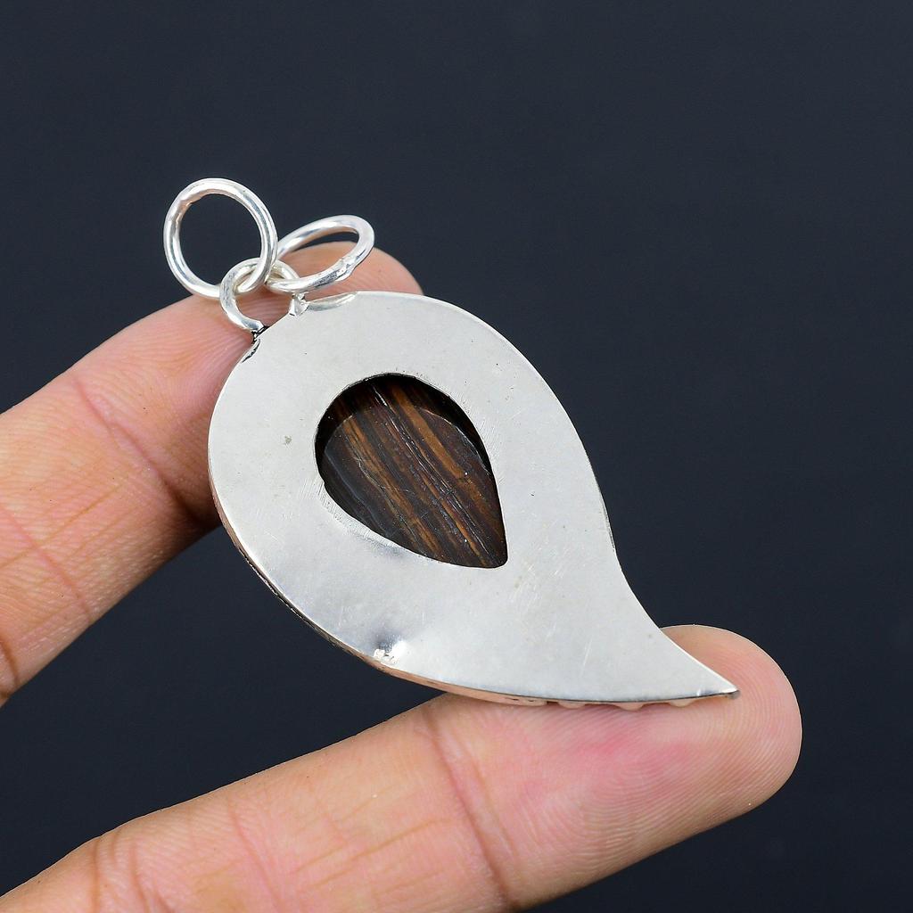 Womens Day Deal Pear Natural Iron Tiger Eye Sterling Silver Wife Pendant Jewelry