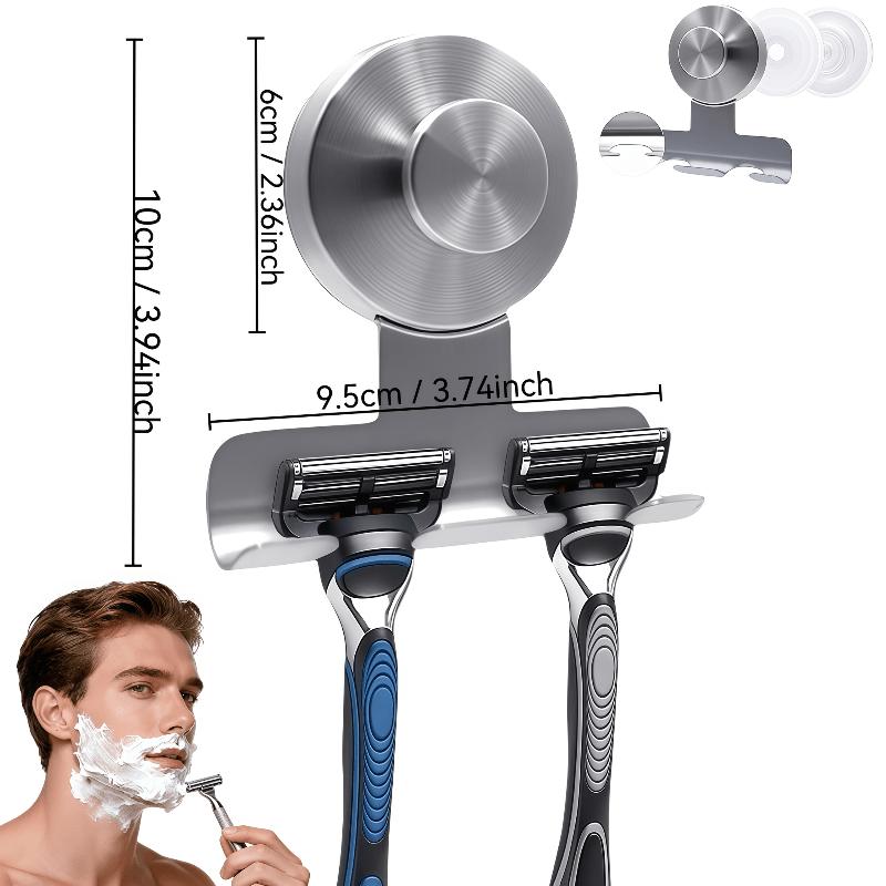 Heavy-Duty Stainless Steel Suction Cup Razor Holder for Shower Stainless Steel Bathroom Wall Mount, Damage-Free Removable Holder for Towels