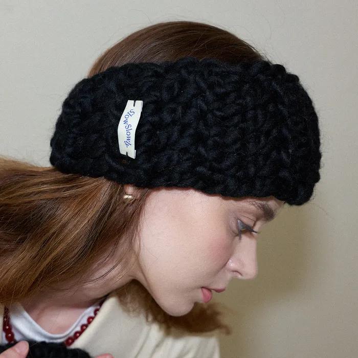 [29CM Pre-sale]_Wool 100% Handmade Crochet Wide Hairband _ Black