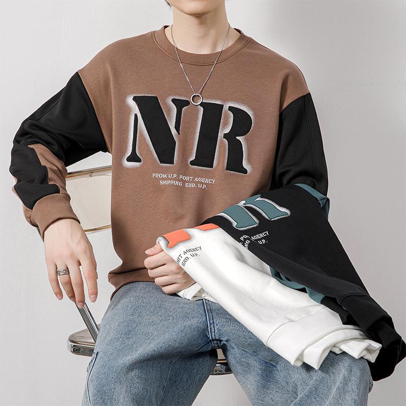 

Sweatshirt Men s Spring and Autumn New Korean Style Trendy Loose and Handsome Embroidered Letter Top Round Neck Long-sleeved T-shirt Men s Clothing 4XL