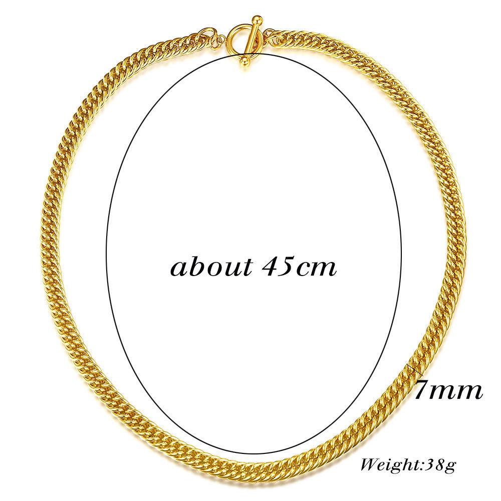 Unisex 14K Gold-Plated Cuban Link Necklace - 7MM Titanium Steel with OT Buckle