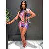 Ganzjahres-Damen-Street-Mesh-Zweiteiler-Set, Hipster-Mädchen-Blumendruck-T-Shirts + Schlaghosen, passende Party-Club-Kleidung, bedrucktes Oberteil, Shorts, Freizeitanzug