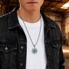 Vnox Rudder Turquoise Pendant Necklace for Men, Silver Color Stainless Steel Natural Stone Metal Necklaces, Trendy Jewelry Gifts