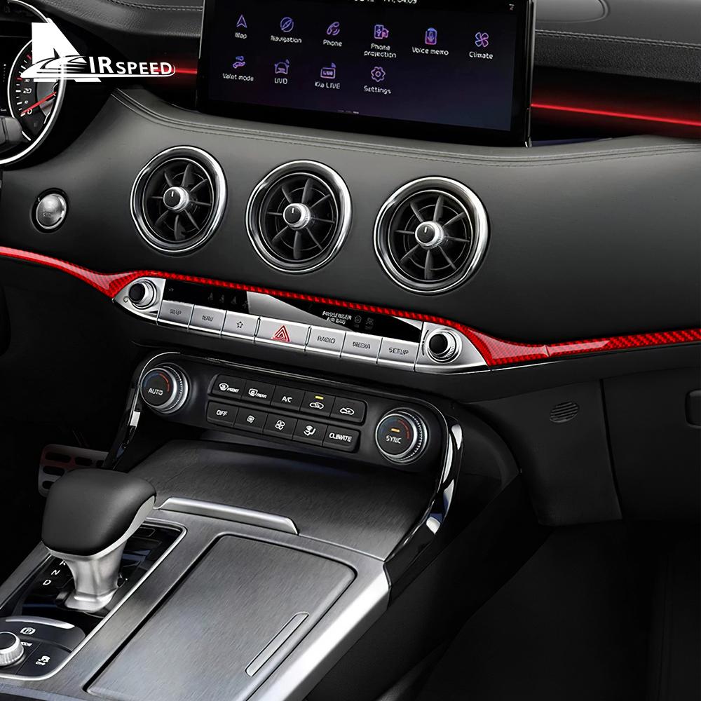 Real Soft Carbon Fiber Sticker For Kia Stinger 2019 2020 2021 2022 2023 LHD RHD Car Central Control Strip Interior Accessories