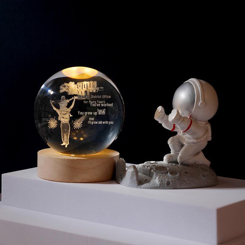 3D Laser-Engraved Solar System Crystal Ball Night Light with Luminous Base - Desktop Home Decor Ornament