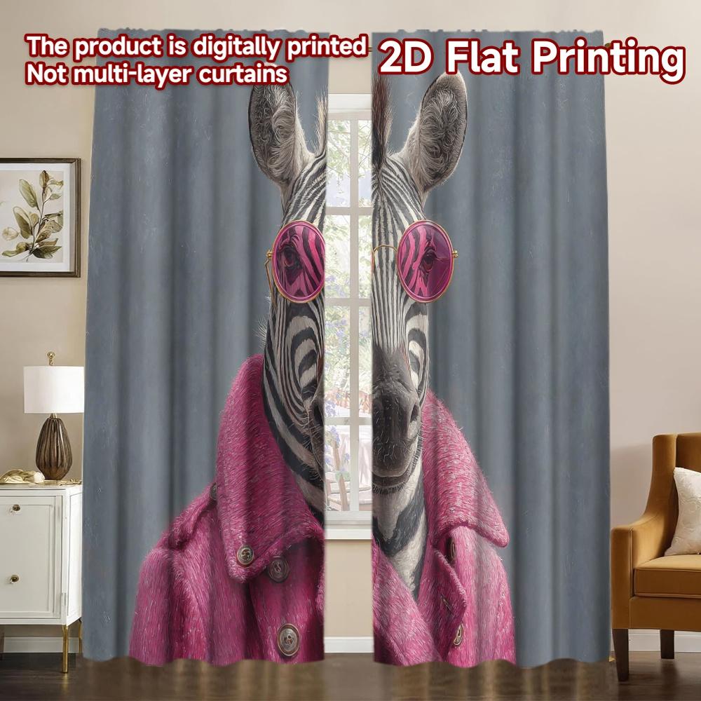 

Flat Printing Bold Zebra Pink Coat Popular Window Curtain Polyester Curtains Decorations Outdoor Use Set Of 2 Made W100*H70(CM)-Rod Pocket&2PCS