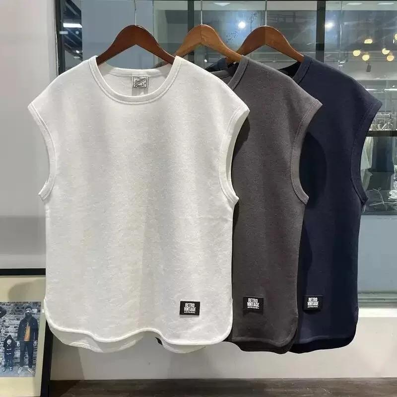 Summer Men Thin Vest Round Neck Waffle Sleeveless Solid Color Casual Waistcoat Fitness Sports Basketball