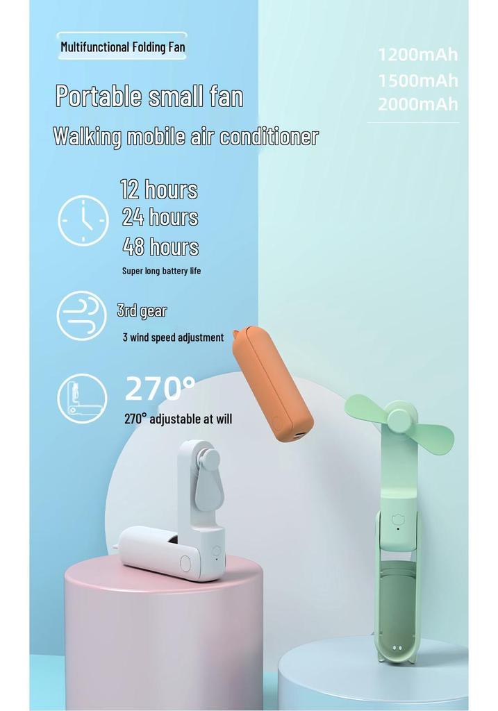 Mini Handheld 2-in-1 Rechargeable USB Fan with Long Battery, Foldable and Portable for Outdoors