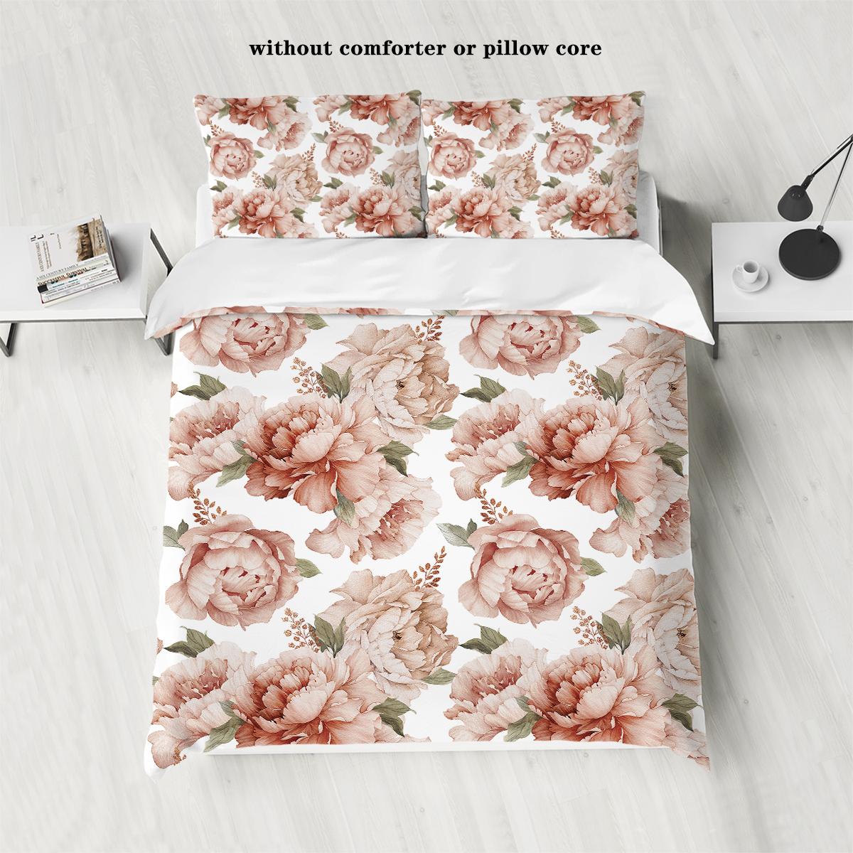 

3-предметный пуховый пододеяльник с принтом в виде натурального розового цветочного узора (1 пододеяльник+2 наволочки, без наполнителя) комплект постельного белья 135x200cm-EU-Single