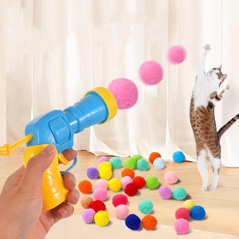 Cat Toys Mini Interactive Launch Training Toy For Pet Kitten Creative Shooting Gun Games Stretch Plush Ball Toys Pet Supplies