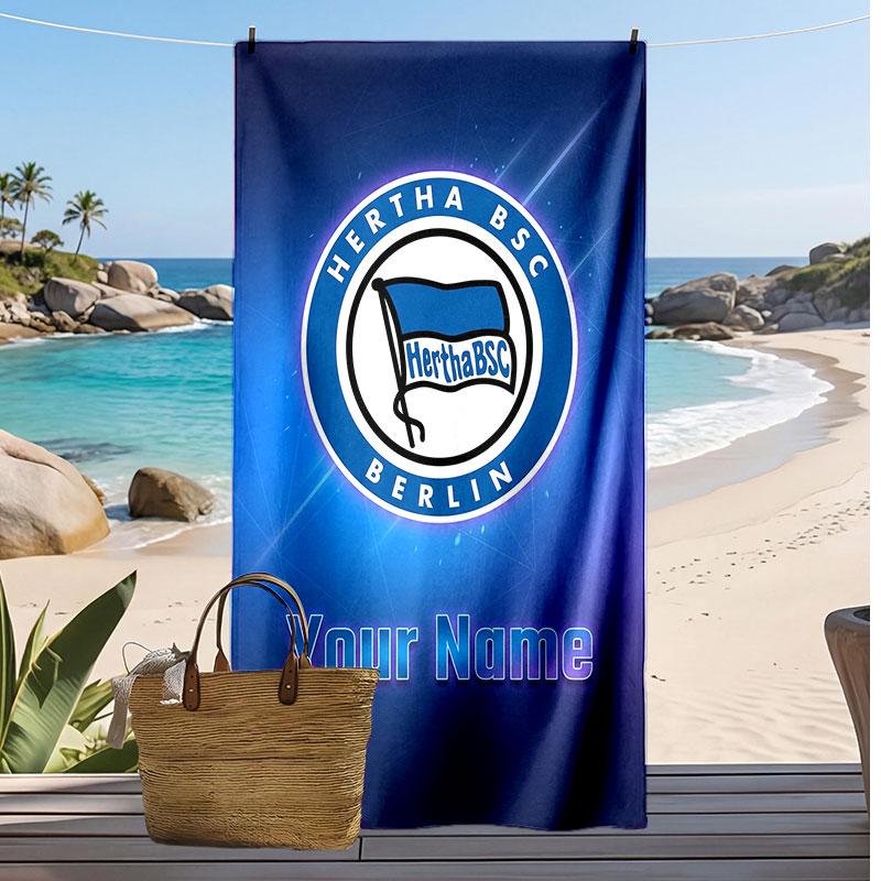 Hertha BSC Asciugamano da Spiaggia Stampato Personalizzato Logo Calcio Supporto Nome Personalizzato Testo Asciugamano Assorbente Per Sport Viaggio Regalo Speciale