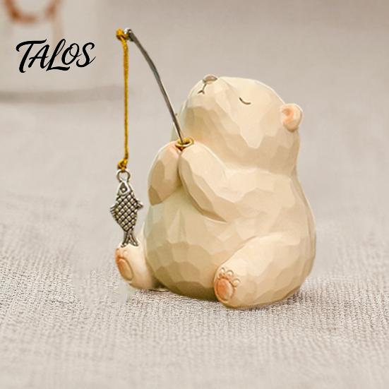 Cute Animal Tabletop Decorations Leisure Fishing Frog/Cat/Panda/Bear Statue Ornaments, Clear Mini Vases Miniature Desktop Ornaments Figurines