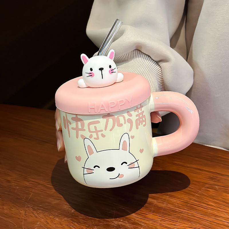 Ceramic Cute Bear Water Cup Straw Cup With Lid Ceramic Coffee Mug Beer Christmas Cups Funny Mugs Personalized Gift Drinkware Bar