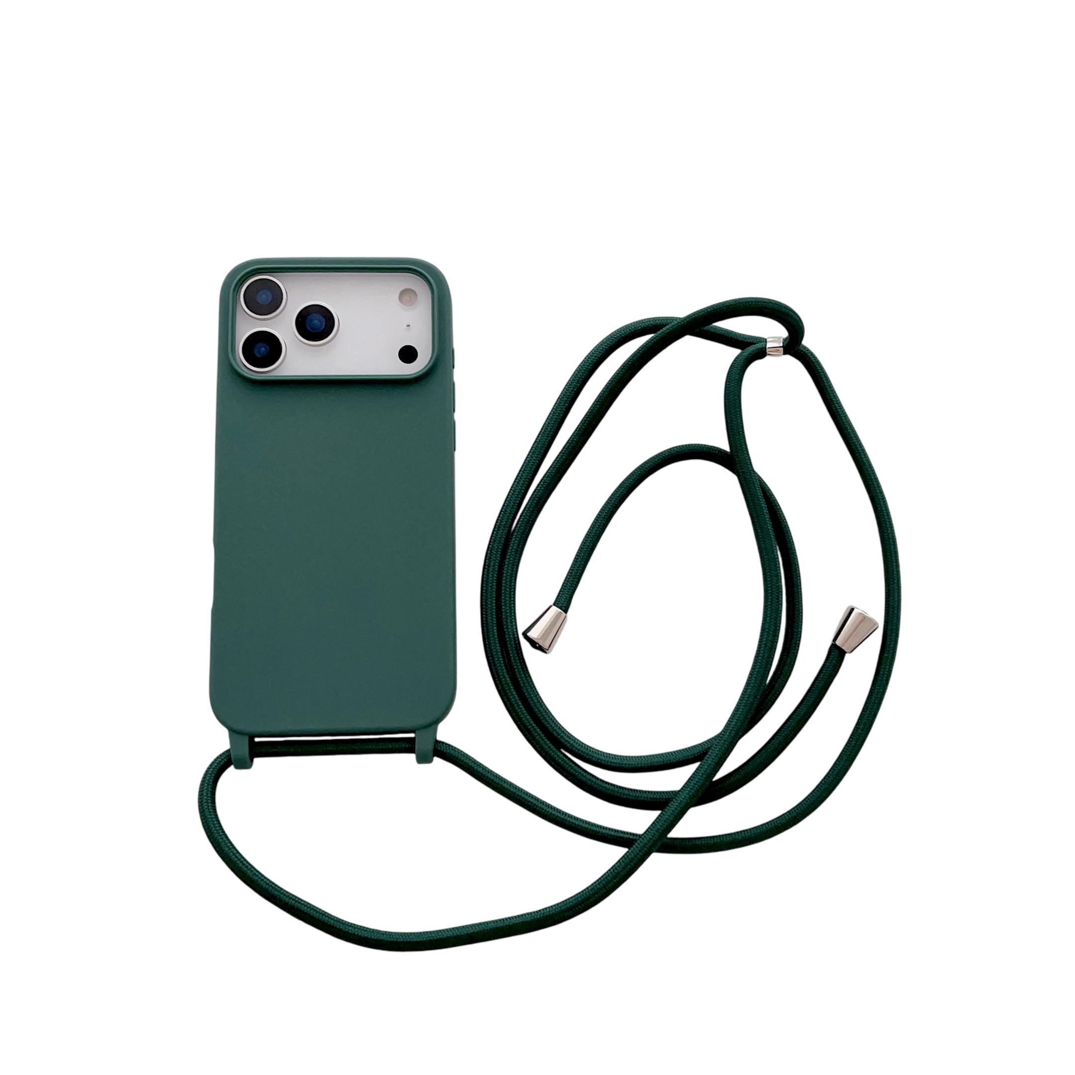 

Чехол из жидкого силикона с ремешком через плечо для iPhone 17 Air 17 16 15 14 13 12 11 Pro Max X XR Max 7 8 Plus Samsung S25 S24 23 Ultra Plus iPhone 17 Pro Max темно-зеленого