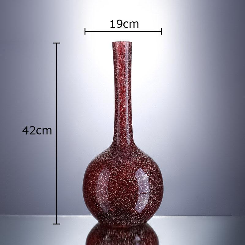 Gilded Powder Red Glass Vase Artificial Floral Decorative Fine Necked Vase Desk Decoration Flowers Arrangement Modern Decor