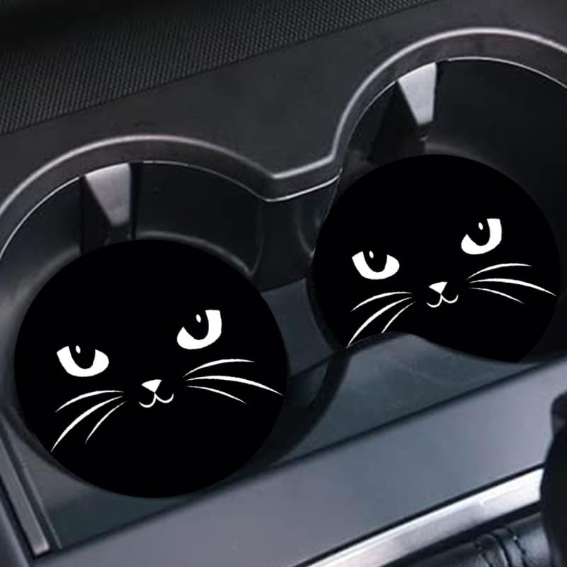 Cat design coasters for car cup set of 7cm soft rubber non-slip holders, 2, diameter, material, black.