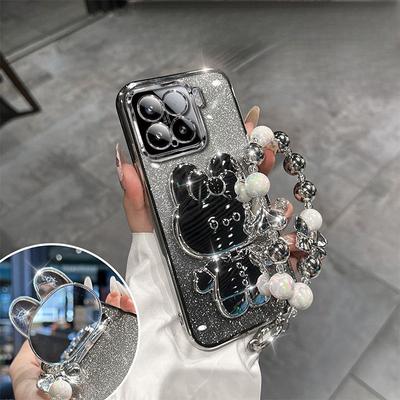 Bonito Conejo Espejo de Maquillaje Soporte Carcasa para Xiaomi 15 Ultra 14 13 Pro 14T 14T Pro 13T 13T Pro Lujosa Pulsera Funda Protectora