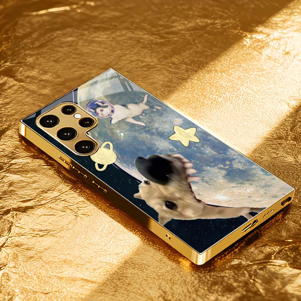 Atmosfera da Cucciolo Semplicità Elettroplaccatura di Lusso Custodia in Vetro per Telefono per Samsung Galaxy S26 S25 S24 S23 S22 S21 FE, Ultra, Plus