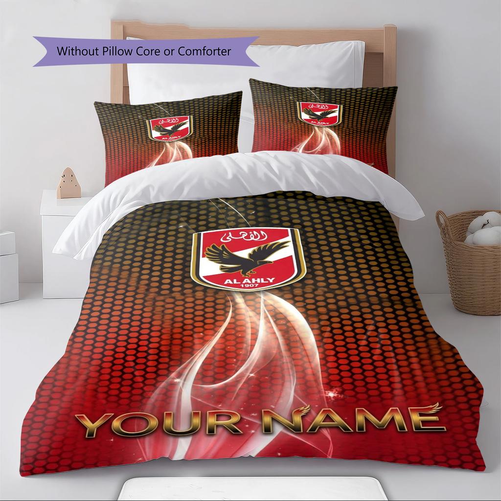 Name Custom Al Ahly Sporting Pattern Bedding Set Quilt Cover Pillowcase Home Decor Gift (1 * duvet cover + 2 * pillowcase, without core)