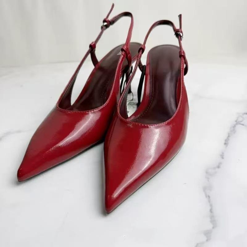 Summer High Heels Women Shoes Pointed Toe Elegant Red Patent Leather Slingbacks Trend Dress Party Stiletto  Sandals