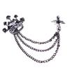 Men's Brooch Pin with Chain, British Crown Cross Angel Lapel Pin, Rhinestone Suit Badge with Tassel Chain for Men, Formal Wedding Party Suit Jacket