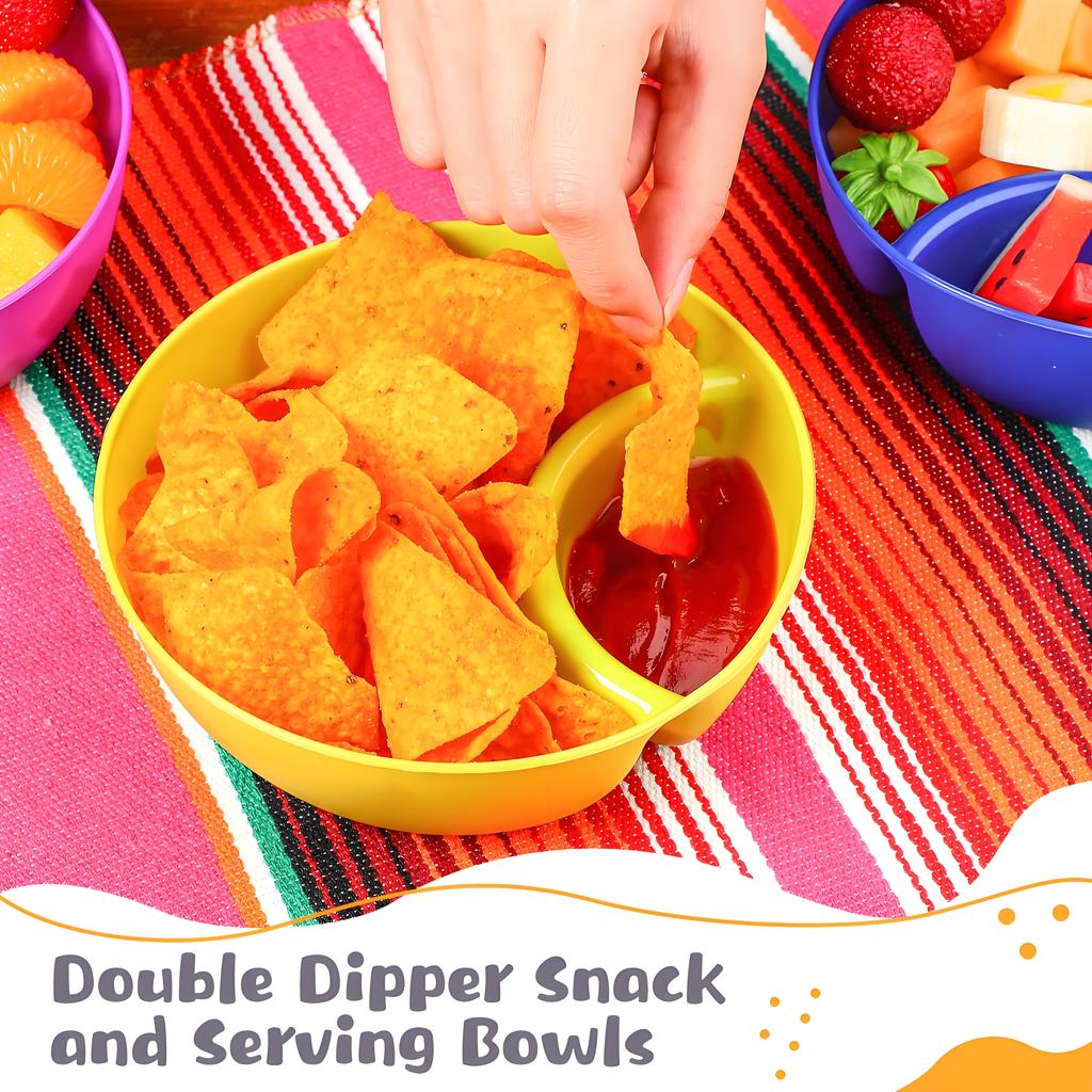 Smart Snack Bowls Keep Chips Crispy | Divided Compartments for Dips | Stackable & Dishwasher Safe 6-Piece Set In Vibrant Colors