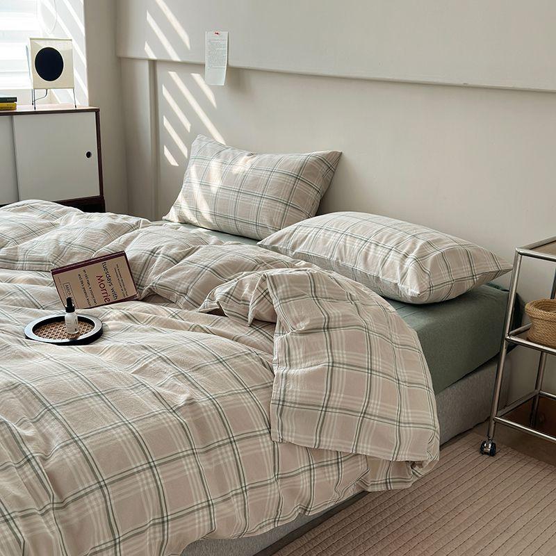 Class A Maternal And Infant Grade Unprinted Wind-Dyed Cotton Washed Cotton 4Pcs Set, Skin-Friendly Sleeping Naked Cotton 100 Cotton Quilt Cover