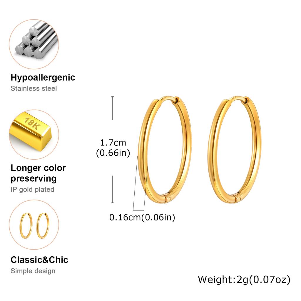 1 Paar runde kleine Creolen für Damen und Herren, Vergoldeter Edelstahl Große Ohrringe, Hypoallergener Piercing-Schmuck