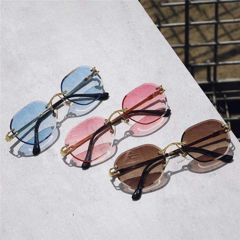 Gafas de Sol Azules Sin Montura Cuadradas Metálicas de Alta Calidad Estilo Verano Espejo para Hombres Mujeres