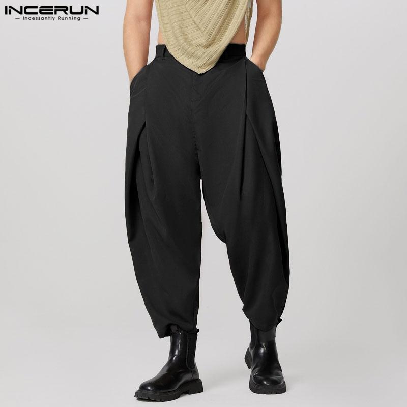 INCERUN Jarní pánská móda Široká noha Dlouhé Jogger Kalhoty Jednobarevné Ležérní Volné Maxi kalhoty Plus Size