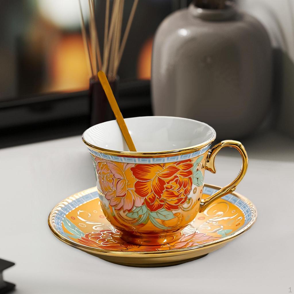 Ceramic Coffee Cup and Saucer Afternoon Tea Set 7oz Styling with Gold Edge Espresso for