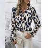 Elegant Leopard Print Long Sleeve Shirt Women Loose Fit V-Neck Casual Office Wear