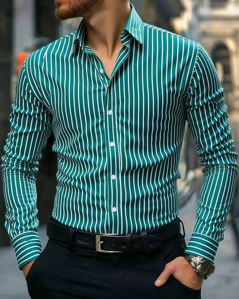 Men's Shirt Casual Shirt Button Up Shirt Long Sleeve Vertical Stripes Lapel Daily Clothing Apparel Fashion Casual Comfortable