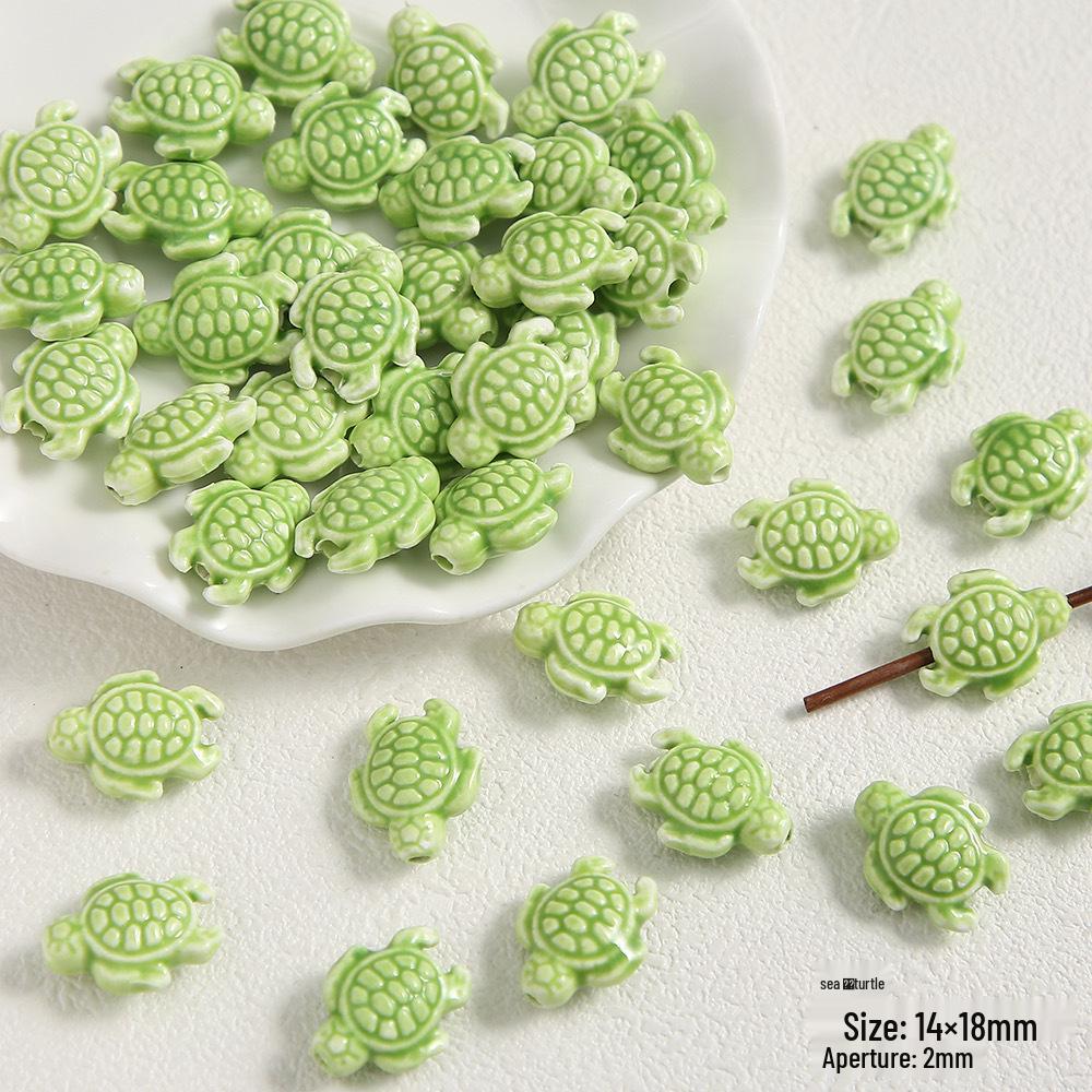 Handmade Cute Flower & Heart Green Ceramic Beads for DIY Jewelry