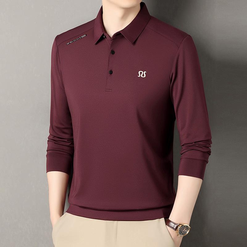 

Мужская рубашка поло с длинными рукавами, деловая, повседневная, свободная, с лацканами, для папы, футболка, топ 4XL