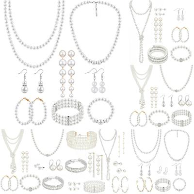 Fashion Multi - Layer Pearl Necklace Set , Rhinestone Statement Layered Choker , Light Jewelry for Women