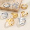 4-piece Fashionable and Personalized Geometric Metal Wide Face Women's Ring and Ring Set, Versatile for Daily Use