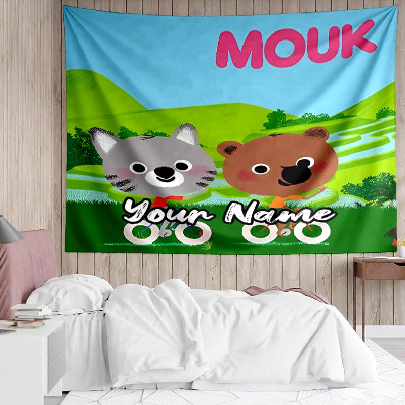 Custom Name Mouk Print Tapestry, Backdrop, Easy Setup, Ideal for Bedroom, Office & Living Room, with Aesthetic Wall Hanging Decor.