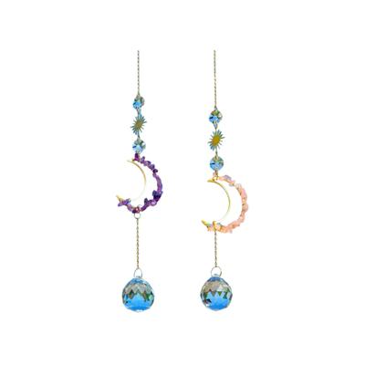 Crystal Wall Hanging Crystal Suncatcher Shape of the Moon Colourful Moon Prism Pendant Raw Stone Crystal Wind Chime Garden