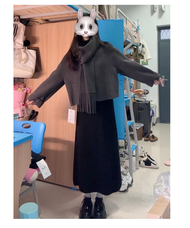 Woolen Korean Style Mid-Length A-line Skirt for Women - Autumn/Winter, Warm, Loose Fit, Hip-Hugging Split Design