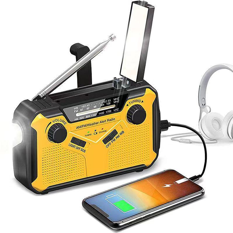 Multifunctional Solar-Powered Emergency Radio & Flashlight with Hand-Crank Power Generator and Waterproof Power Bank