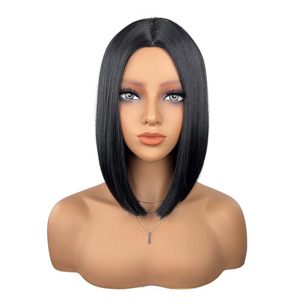 Women Bob Straight Hair Wig with Middle Part No Bangs Made of Heat-Resistant Synthetic Fiber Suitable for Daily Wear and Parties
