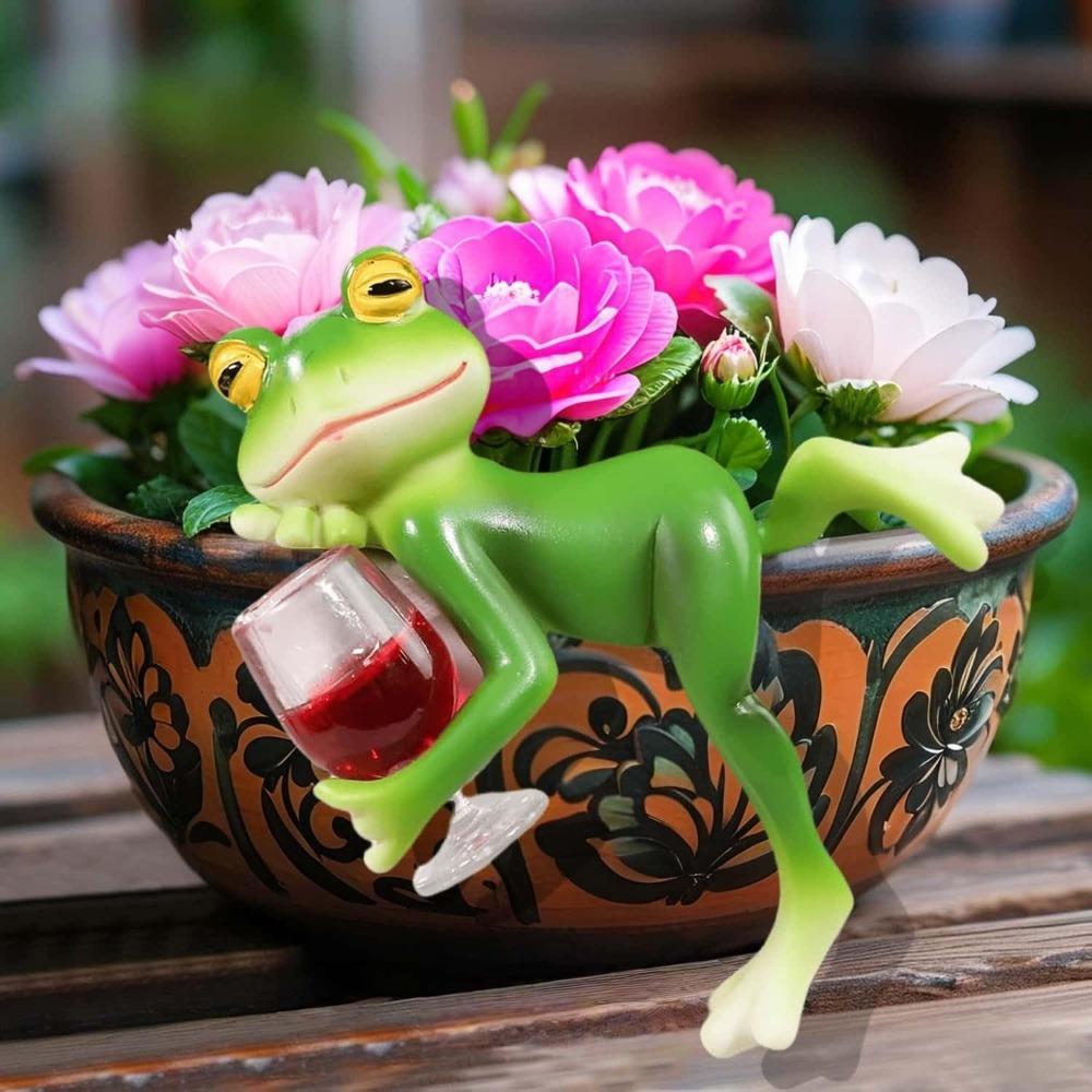 Tipsy Frog Planter Holder, Funny Mini Frog Plant Pot Statue, Resin Frog Flower Pot Decoration (1 piece)