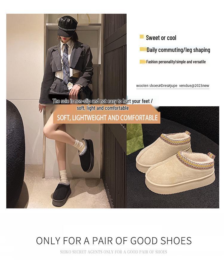 2024 Women's Fleece-Lined Cotton Shoes: Thick-Soled, Comfortable, Home & Outdoor Winter Footwear