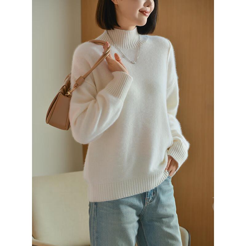 Fanzhen Women's 100% Wool Thickened Mock Neck Sweater