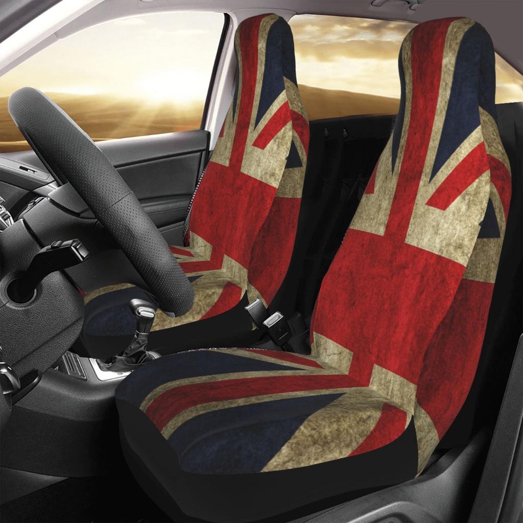 Retro British Flag Car Seat Cover Anti Fouling Convenient Protective Cover 2-piece Patriotic Theme Seat Protective Cover