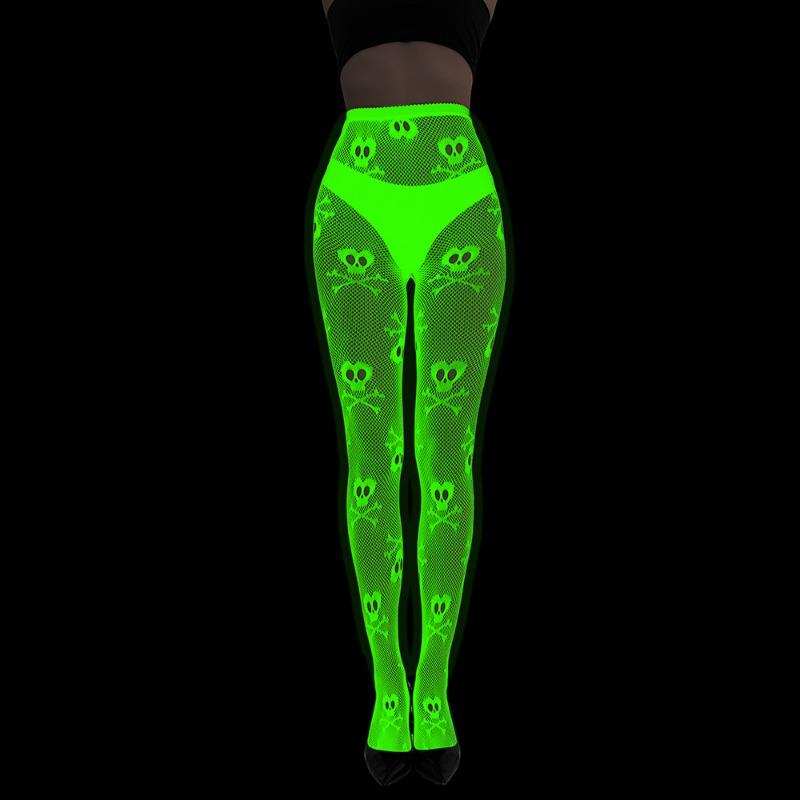 Fluorescent Pantyhose Luminous Fishnet Socks Green Light Sexy Tattoo Lace Body Jacquard Lace Hollow Socks