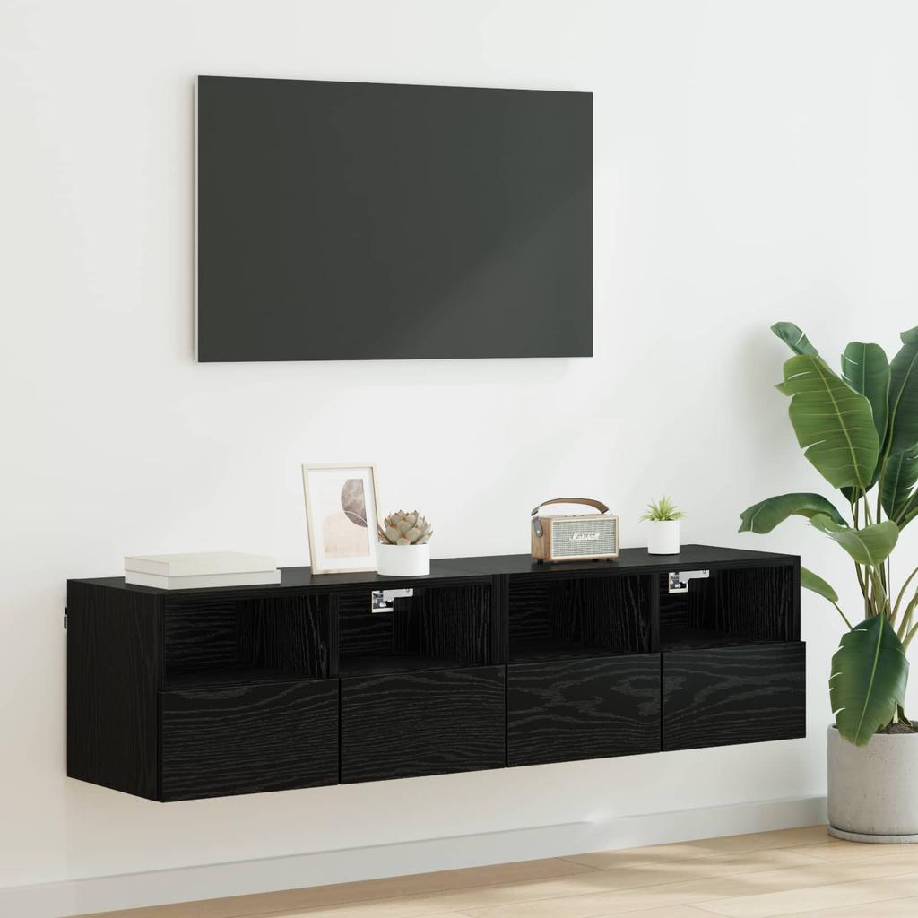TV Wall Shelves 2 pcs Black Oak Effect 60 x 30 x 30 cm