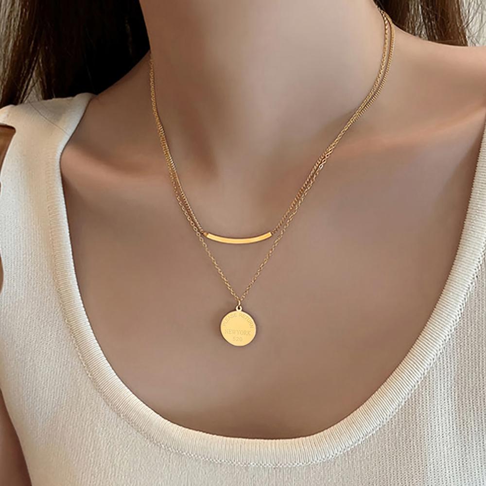 Stainless Steel Necklaces Vintage Temperament Geometric Circle Pendant Multilayer Chain Necklace For Women Zircon Party Gifts