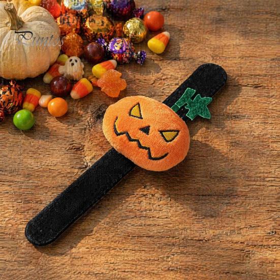 Funny Party Decoration Props Halloween Stuffed Slap Bracelet, Plush Pumpkin Ghost Bat Skull Cat Cute Wrist Toys Band for Boys Girls Favors Soft Wraps